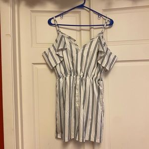 Romwe white and black striped Romper